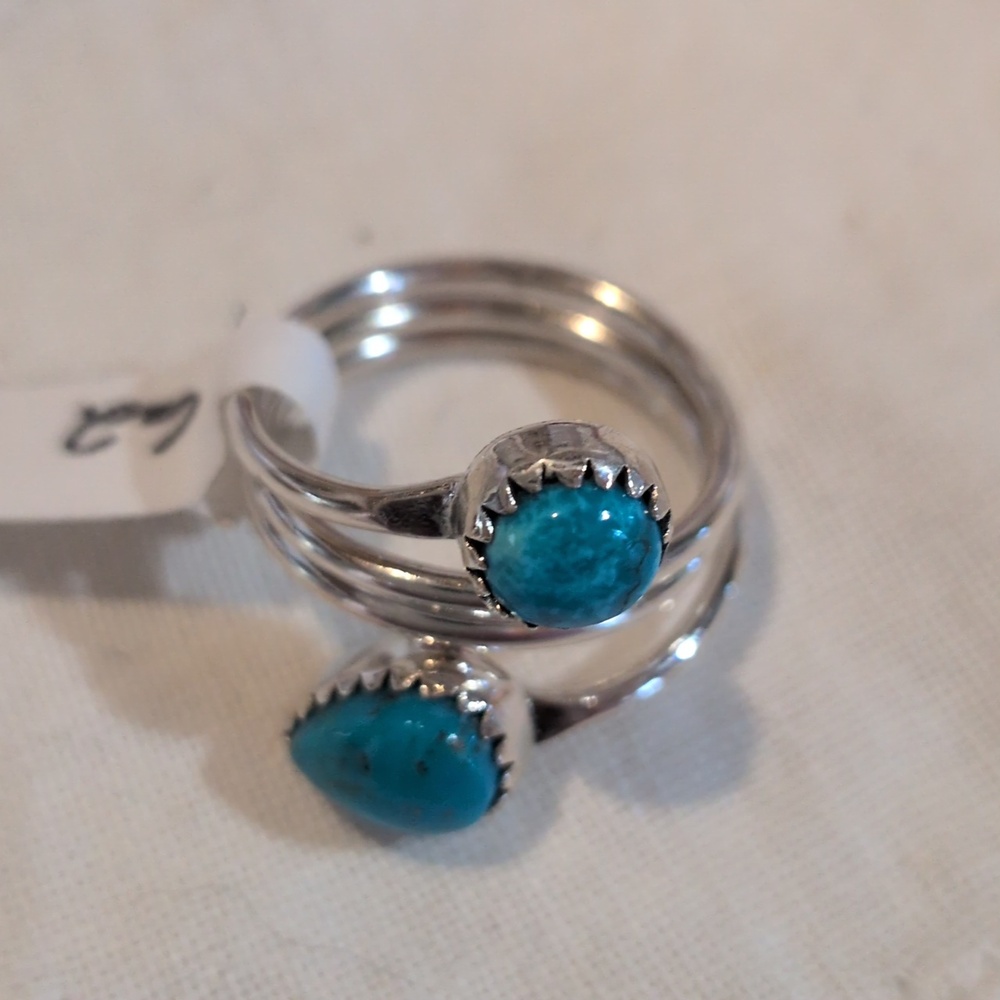 Sterling Silver Sleeping Beauty Double Stone Bypass Ring - Picture 2 of 5